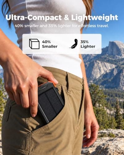 20W USB-C battery pack, battery bank, IPX5 waterproof, 2 flashlights, camping essentials, hiking gear, emergency solar backup BLAVOR Solar Power Bank 10,000mAh Portable Wireless Charger for Cell Phones B07FDXDB3W