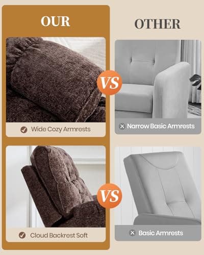 Oversized Power Swivel Rocker Recliner Chair for Big and Tall, Electric Chenille Glider with USB Ports, Extra Wide Overstuffed Reclining Sofa for Living Room Nursery, 375lbs (Brown, Power)