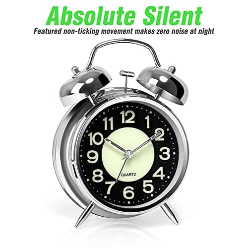 AYRELY® Super Loud Alarm Clock for Heavy Sleepers Adults,Twin Bell Retro 4 Inch Silent Non-Ticking Quartz with Backlight, Luminous dial, Alarm Clocks for Bedrooms Bedside (Silver)