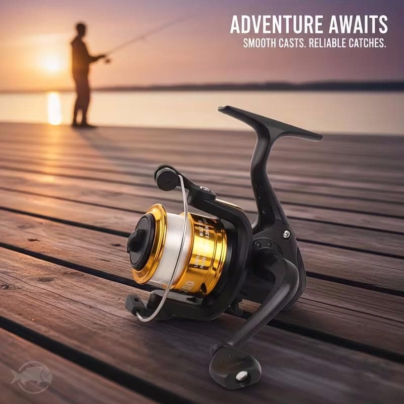 Fishing Reel 5.2:1 Gear Ratio Compact Design Includes Fishing Line for Portable Angling, Shore, Boat, Travel
