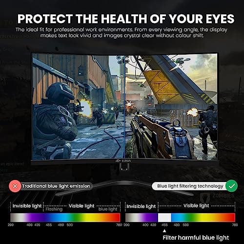 CRUA 27" Curved Gaming Monitor, FHD 1920x1080P, 144Hz/180Hz Computer Monitor, 1800R VA Screen, 120% sRGB, AMD FreeSync, HDMI & DP, Wall Mount Install- Black