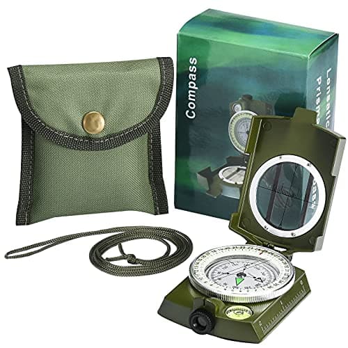 Military Lensatic Sighting Compass Survival with Carrying Bag, Compass for Hiking,Waterproof and Shakeproof, Army Green