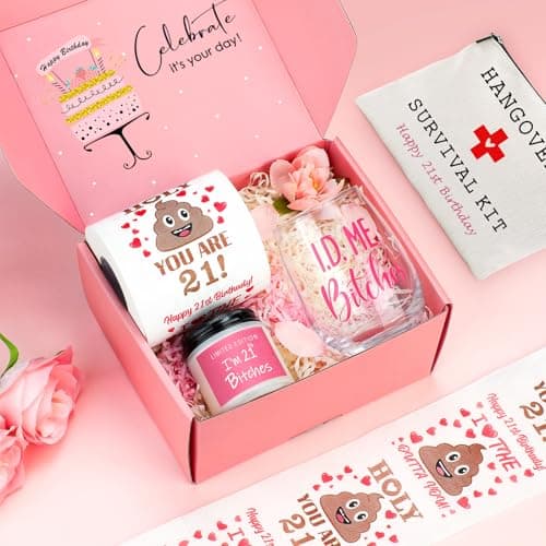 21st Birthday Gifts for Women Her Unique 21 Year Old Birthday Gifts for Female Her Funny Gift for 21 Year Old Female 21st Bday Decorations for Women - Wine Glass Toilet Paper Candle Makeup Bag B0CY1Z9QNV