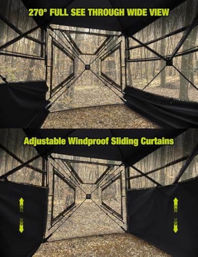 TIDEWE Hunting Blind 270°Full See Through with Windproof Curtain, Silent Magnetic Door & Sliding Windows, Pop Up Ground Blind with Carrying Bag, 300D Portable Tent