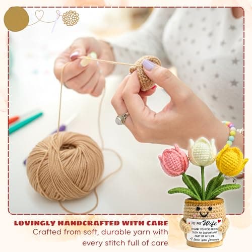Christmas Mothers Day Birthday Gifts for Wife - 6.3'' x 2.56'' Positive Support Cotton Milk Wool Tulip Crochet Gifts for Wife from Husband - Wedding Anniversary Christmas Birthday Gifts B0FZTMTRK1