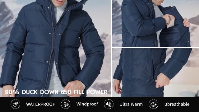 Pioneer Camp Men's Long Winter Coat Parka Hooded Down Jacket Full Zip Up Windproof Jacket Warm Thicken Puffer Jacket