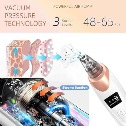 2026 Pore Vacuum, USB Rechargeable Blackhead Remover Vacuum,3 Levels Adjustable Pore Vacuum Blackhead Remover, with 5 Suction Power,6 Probes,Face Vacuum Pore Cleanser for Women & Men-White