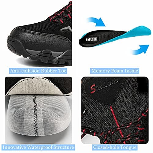 SHULOOK Men's Waterproof Hiking Shoes Lightweight Anti Slip Outdoor Ankle Boots Breathable Hike Trekking Trails Shoe