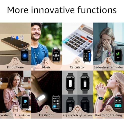 Smart Watch Fitness Tracker Make/Answer calls for Women Men with Heart Rate Blood Oxygen Sleep Monitor Sports Modes Step Calorie Counter IP68 Waterproof for Android Phones iPhone (Rectangle, Black)