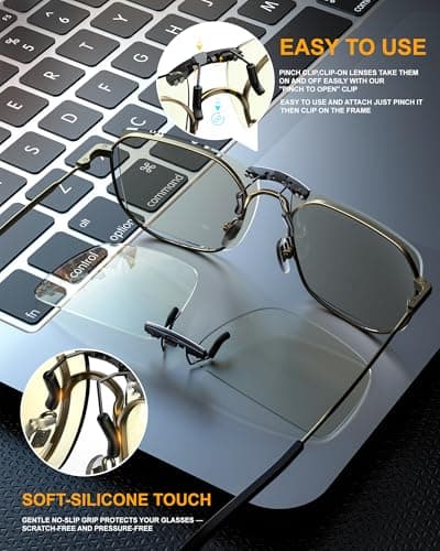 ANYLUV Clip On Blue Light Blocking Glasses Lightweight Rectangle Blue Light Glasses Men for Computer Gaming, Anti Eye Strain