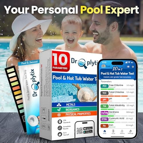 10-in-1 Pool & Spa Water Test Kit with App, Hot Tub, Saltwater, Chlorine, Alkalinity, Hardness, pH, Nitrate, Sulfate, Digital Water Quality Testing Strips (DXPOOL-R10-S10)
