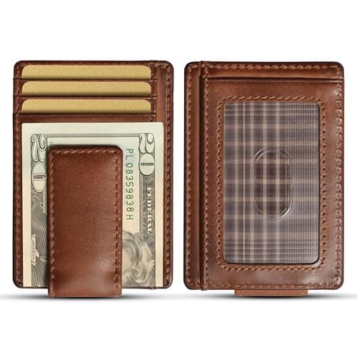 House of Jack Co. Carryall Slim Money Clip Wallet for Men, Strong Magnetic Clip, Front Pocket Wallet Card Holder With Gift Box, Full Grain Cowhide Leather,Tan