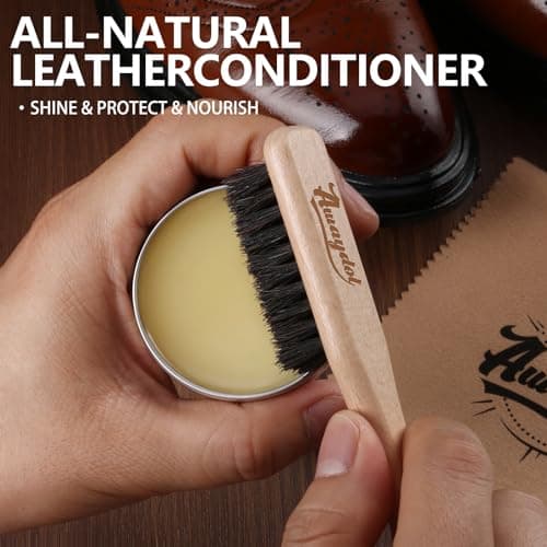 Awaydol 10 PCS Leather Care Kit - Horsehair Brushes,Saddle Soap,Waterproofing Wax,Mink Oil Conditioner,Polishing Cloth,Microfiber cloth,Boot Shoe Shine Cleaning Kit Gift for Men Cowboy Husband Dad 