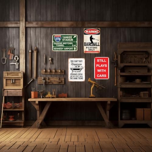 Retro Tin Sign, Waterproof, Colorfast, Rolled Edges, for Garage, Man Cave, Bar, or Car Room Decor, Car Guy Gift HomDeo Garage Sign for Men, Classic Car Slogan Metal Sign Vintage 8x12 Inch B0BND9HFND
