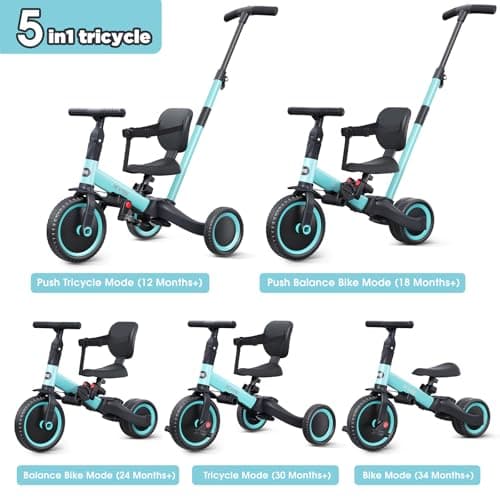 Toddler Trike with Push Handle Lets Parents Steer and Converts to Balance Bike, Fun Outdoor Toy for Boys and Girls, Blue newyoo TR007 5-in-1 Tricycle for Toddlers 1-3, Toddler Bike, Birthday Gift B0B9LCT9B7