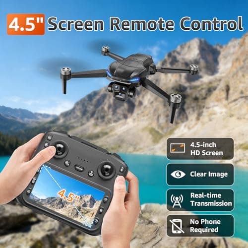 GPS Drone with Camera for Adults - 4K Drone with 4.5” FPV Screen Controller, 60 Min Flight, Brushless Motor Foldable Quadcopter, Auto Return, Follow Me, 3 Speed Modes for Beginners - Gift Under 249g