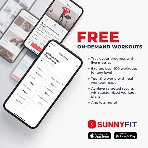 Sunny Health & Fitness Smart Recumbent Bike with Pulse Sensors, Home Cycling Workout Machine w/Cushion Seat & Mesh-Backrest, Free SunnyFit App Connection, Optional Programmable & Electro-Magnetic