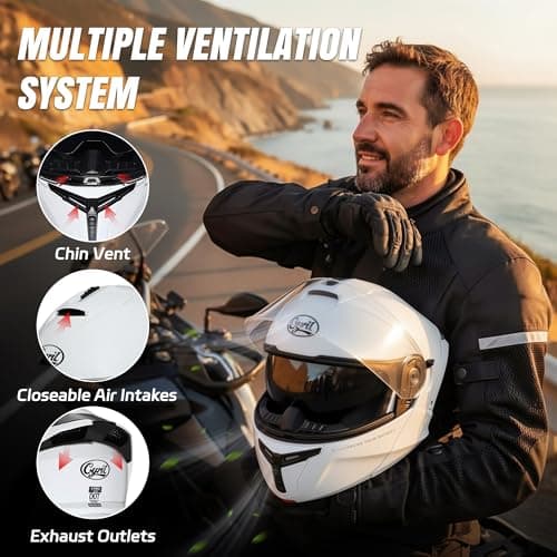 CYRIL Modular Motorcycle Helmet DOT, Flip Up Full Face Men Women, Glasses Compatible Dual Visor, Quick Release Shield, Bonus Smoke Visor & Bag for Street Bike ATV UTV Scooter Cruiser