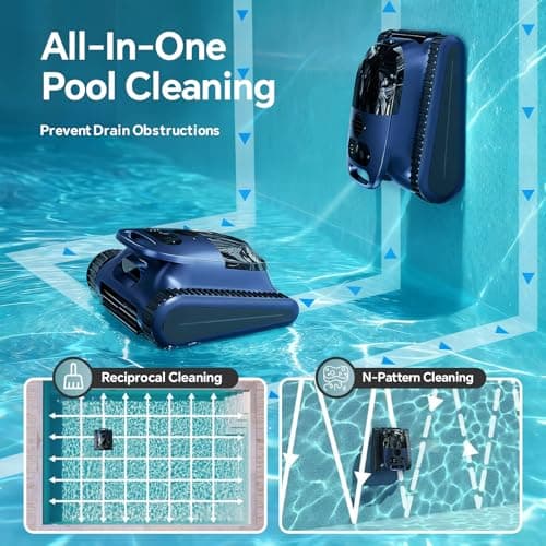 (2026 New) Robotic Pool Cleaner - Pool Vacuum 180W Brushless Motor, 48,000Pa Suction, Wall Climbing, AI-Powered Path Sonar Navigation, 3 Modes Robot for Inground & Above-Ground Pools Up to 2150 Sq. Ft