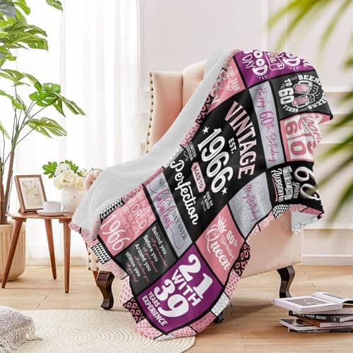 60th Birthday Gifts for Women Throw Blanket 60"x50", Best Gifts for 60 Year Old Woman, 60th Birthday Gift Ideas, 1966 Birthday Gift for Women, 60 Year Old Party Favors/Decorations for Woman B0CQR5HB89