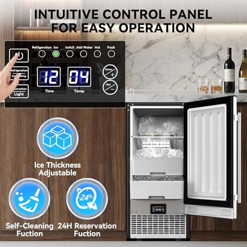SOZT® Under Counter Ice Maker with Refrigerator Function, 120LBS/24H Commercial Ice Machine, No-Melt Ice Storage, 24H Timer & Self-Cleaning, Built-in/Freestanding for Home Bar Cafe Restaurant