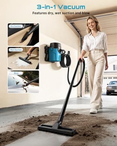 Seesii Garage Vacuum Wall Mounted Shop Vac, 6.6 Gallon 5.5 Peak HP Shop Vacuum Wet and Dry with 30Ft Flexible Hose, Attachments, Storage Bag, Cartridge Filter Ideal for Garage, Car, Workshop, Home