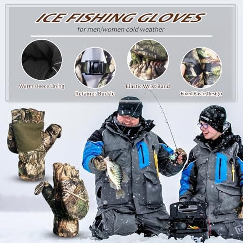 Favuit Camouflage Hunting Gloves Convertible Fingerless Mittens Pro Anti-Slip Windproof Camo Glove Archery Accessories for Hunting Camping Hiking Climbing Outdoors Gear