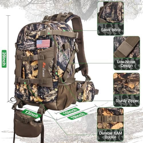 YVLEEN Hunting Backpack, Waterproof Camo Hunting Packs for Men, Durable Large Capacity Hunting Day Pack for Rifle Bow Gun