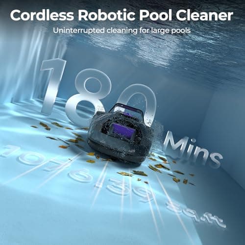Robotic Pool Cleaner with Dual-Drive Motors,Dual-Layer Filtration, 180Min Runtime, Powerful Cordless Pool Vacuum for Above-Ground & Flat Pools,Auto-Parking Design,Double Suction Port