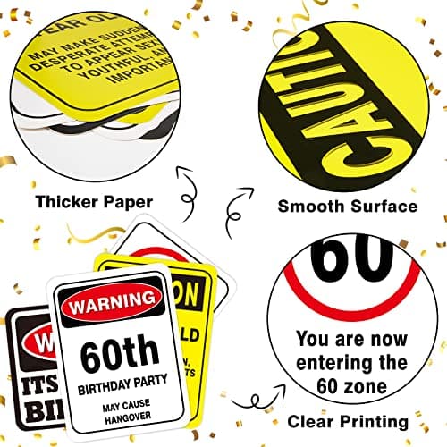 WERNNSAI 60th Birthday Decorations - 9 PCs 60 Years Funny Signs 60s Decorations, 60th Party Yard Garden Banner Table Centerpieces Door Wall Windows Signs Picture Props for Men Women, Happy Bday Old Decor