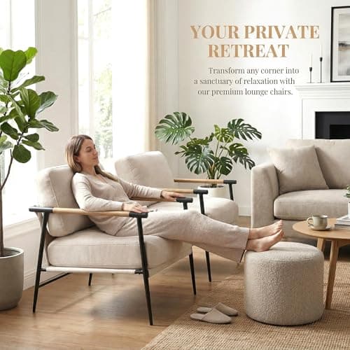 LukeAlon Mid Century Chenille Accent Chairs Set of 2, Ultra Soft Living Room Chairs with Metal Legs Modern Armchair Lounge Chairs Upholstered Comfy Leisure Chair for Bedroom Reception Area, Beige