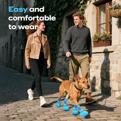 Fdceligoo Rubber Dog Boots, Durable Paw Protectors with Adjustable Straps & Non-Slip Sole, Waterproof Dog Shoes for Hot Pavement, Easy On & Off Silicone Booties (Blue, S, Only Suit for Small Dogs)
