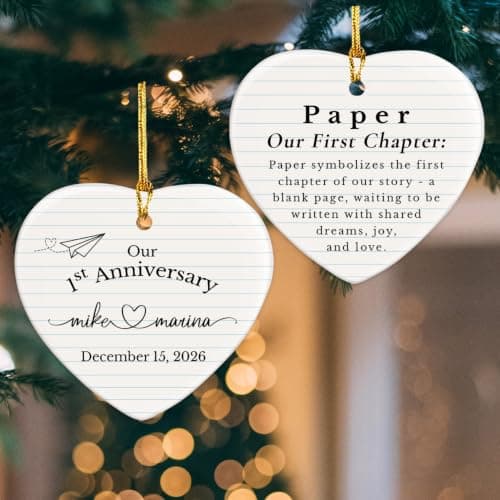 Personalized 1st Anniversary Ornament 2026, Christmas Hanging for Couple, First Wedding Gift Ideas for Her, 1 Year Paper Anniversary Ceramic Ornament for Husband&Wife, Married Decoration B0FVRNPN6F