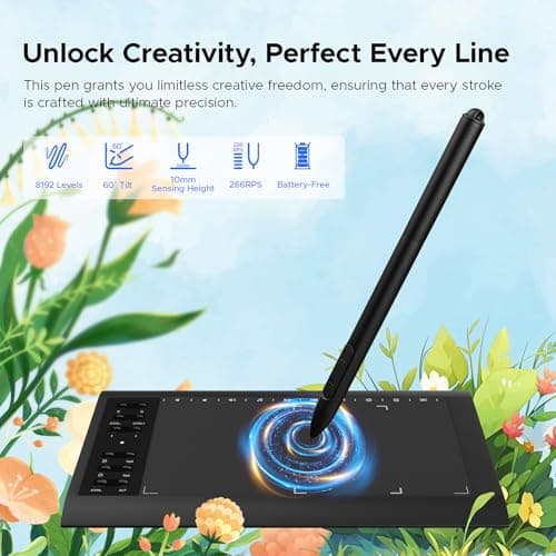 Graphic Drawing Tablet, Digital Sketch,Design for PC and Computer/Pad-12 Hot Keys, Compatible Windows/MAC/Android,The Adjustable Ergonomic Stand,16384 Upgrade Levels Battery-Free Pen,ienRon 10x6.25