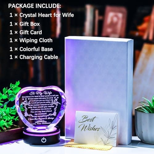 YWHL Gifts for Wife with Colorful LED Base Romantic Wedding Anniversary I Love You Gifts for Her Best Wife Birthday Gift Ideas to My Wife Crystal Keepsakes Presents from Husband