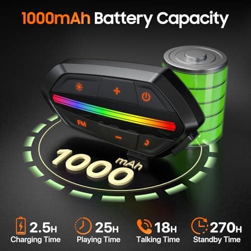 Motorcycle Bluetooth Headset, Bluetooth 5.3 Helmet Speakers with Loud Sound, RGB Lights & 1000mAh Battery, Noise Cancelling Helmet Bluetooth Headset for Drivers, IPX6 Waterproof Motorcycle Headphones