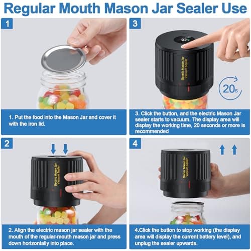 Electric Mason Jar Vacuum Sealer Kit for Wide Mouth and Regular Mouth Mason Jars