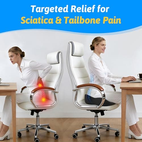 Seat Cushion for Tailbone & Sciatica Pain Relief – Certified & Ergonomist-Designed – Tapered Front Edge Reduces Thigh Pressure – Wide Memory Foam for Office Chair, Car, Wheelchair (Gray)