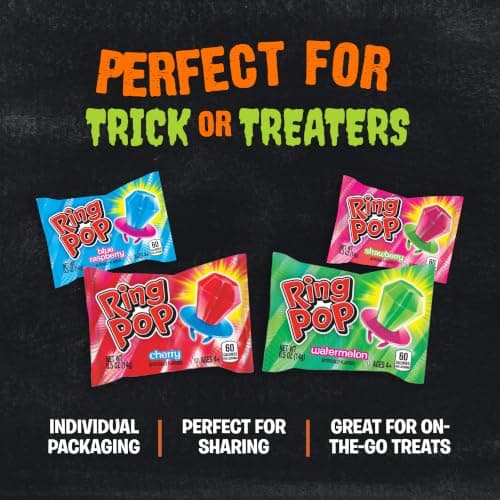 Ring Pop Candy, Christmas Lollipops, 20 Ct Party Favors in Assorted Fruity Flavors - Full Size, Bulk Variety Pack, Individually Wrapped Hard Candy For Stocking Stuffers, Holiday Gifts