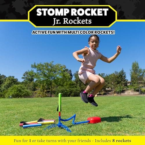 Fun Outdoor Toys for Boys & Girls, Ages 3 & Up - Soft Foam Blaster Set Soars Up to 100ft - STEM Toys for Outside & Backyard Stomp Rocket Jr Multi-Color Rocket Launcher for Kids, 8 Rockets B00G466HBU