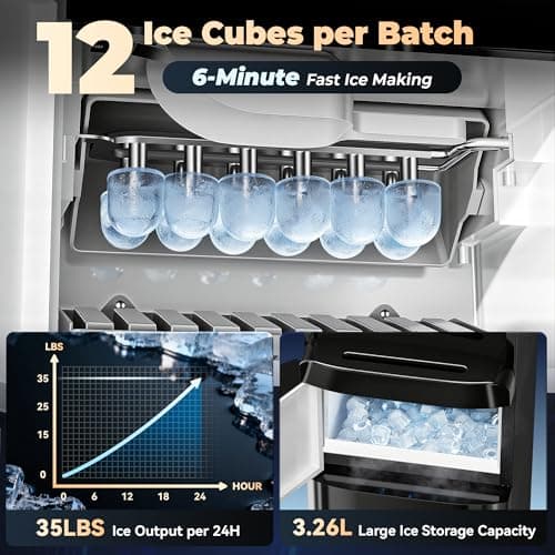 Tehanld Water Dispenser with Ice Maker, 4-in-1 Top Loading Water Cooler with Hot, Cold & Room Temp Water, 35lbs/Day Fast Ice Making, Child Safety Lock, Fits 2-5 Gallon Bottles for Home & Office