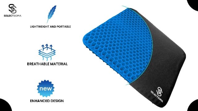 SelectSoma Double-Thick Gel Seat Cushion for Long Sitting Pressure Relief for Back, Sciatica, Coccyx, Tailbone Pain - Cushion for Office Chair, Wheelchair, Car & Truck, Patio Chairs - Egg Seat Pad
