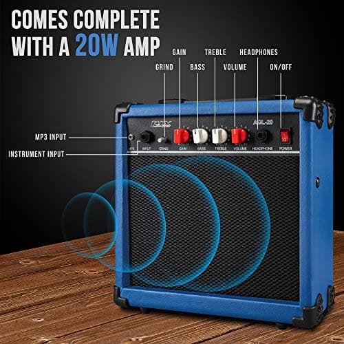 LyxPro Left Hand 39 Inch Electric Guitar and Starter Kit for Lefty Full Size Beginner’s Guitar, Amp, Six Strings, Two Picks, Shoulder Strap, Digital Clip On Tuner, Cable and Soft Case - Blue