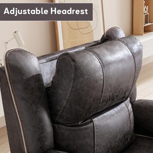 Bonzy Home Power Lift Recliner Chair for Elderly with Massage and Heating, Dual Motor Faux Leather Lift Chair with Spacious Seat, 2 Cup Holders, Adjustable Headrest (Grey Brown)