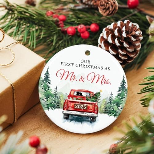 ZAGKOO First Christmas Married Ornament 2025 - Wedding Gifts for Couples 2025 - Mr and Mrs Gifts - Wedding Gift - Bridal Shower Gift for Married Newlywed Couples Bride Him Her - 1st Christmas Keepsake