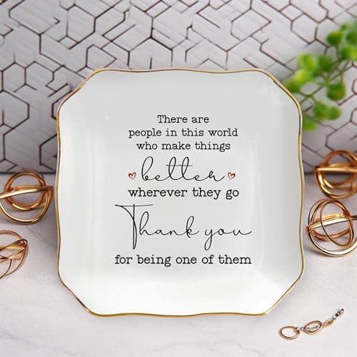 OASSIE Thank You Gifts for Women - 4"x4" Ceramic Jewelry Dish Tray - Birthday Appreciation Inspirational Gifts for Women Coworker Teacher Friends Employee