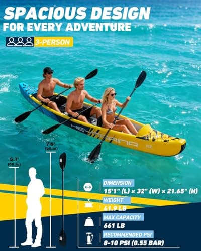 Inflatable Kayak Fishing Kayak for Adults Portable Touring Kayak Canoe with Wheeled Backpack, Seats, Pump and Paddles, Full Drop Stitch Construction
