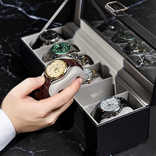 ProCase ProCase Watch Box, 6 Slot Watches Display Case with Drawer, Mens Watch Case with Glass Lid, 2-Layer Mens Jewelry Organizer Storage Holder, Birthday Valentine Gifts for Men -6 Slot, Black
