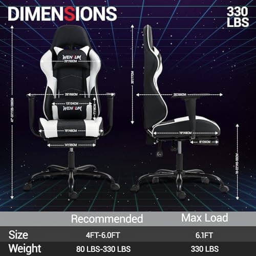 Gaming Chair with Footrest, Ergonomic PC Desk Chair with Headrest and Massage Lumbar Support, Video Game Chair with Height Adjustable High Back for Home Office, PU Leather, White