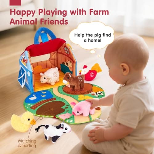 6PCS Farm Toys Montessori Toys for 6 Month Old Baby Gifts Toddlers Christmas Stocking Stuffers 1 Year Old Boy Girl Gifts hahaland Baby Toys 6-12 Months, Surprise Barn Farm Animals with Sounds Word B0F2HRNW75
